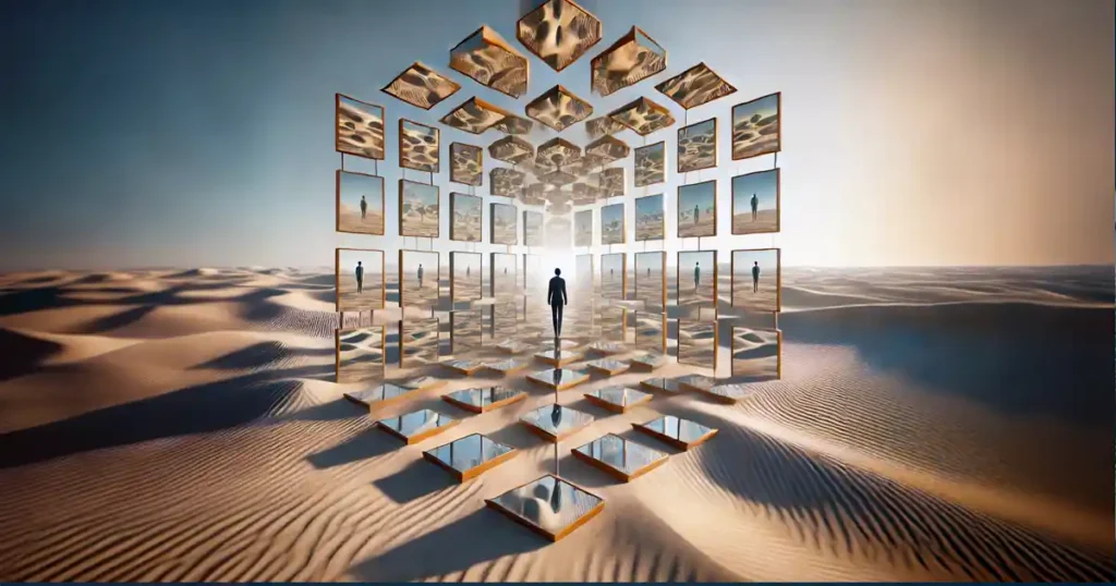 human trying to stay grounded in a world full of illusions. The nature of reality.
