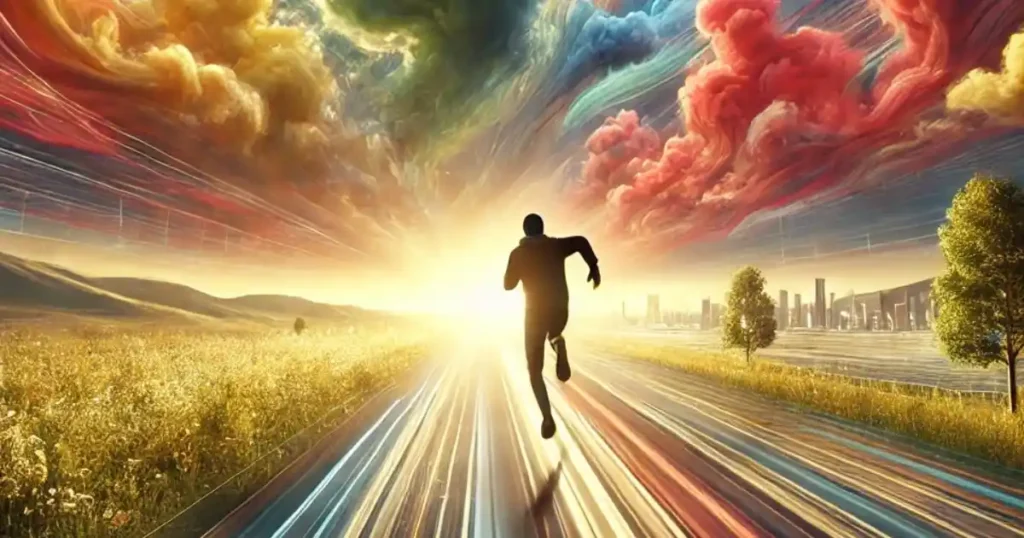 person staying motivated and running toward / chasing their dreams