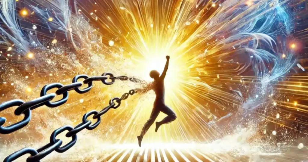 human breaking free of chains representing unleashing potential and self-improvement